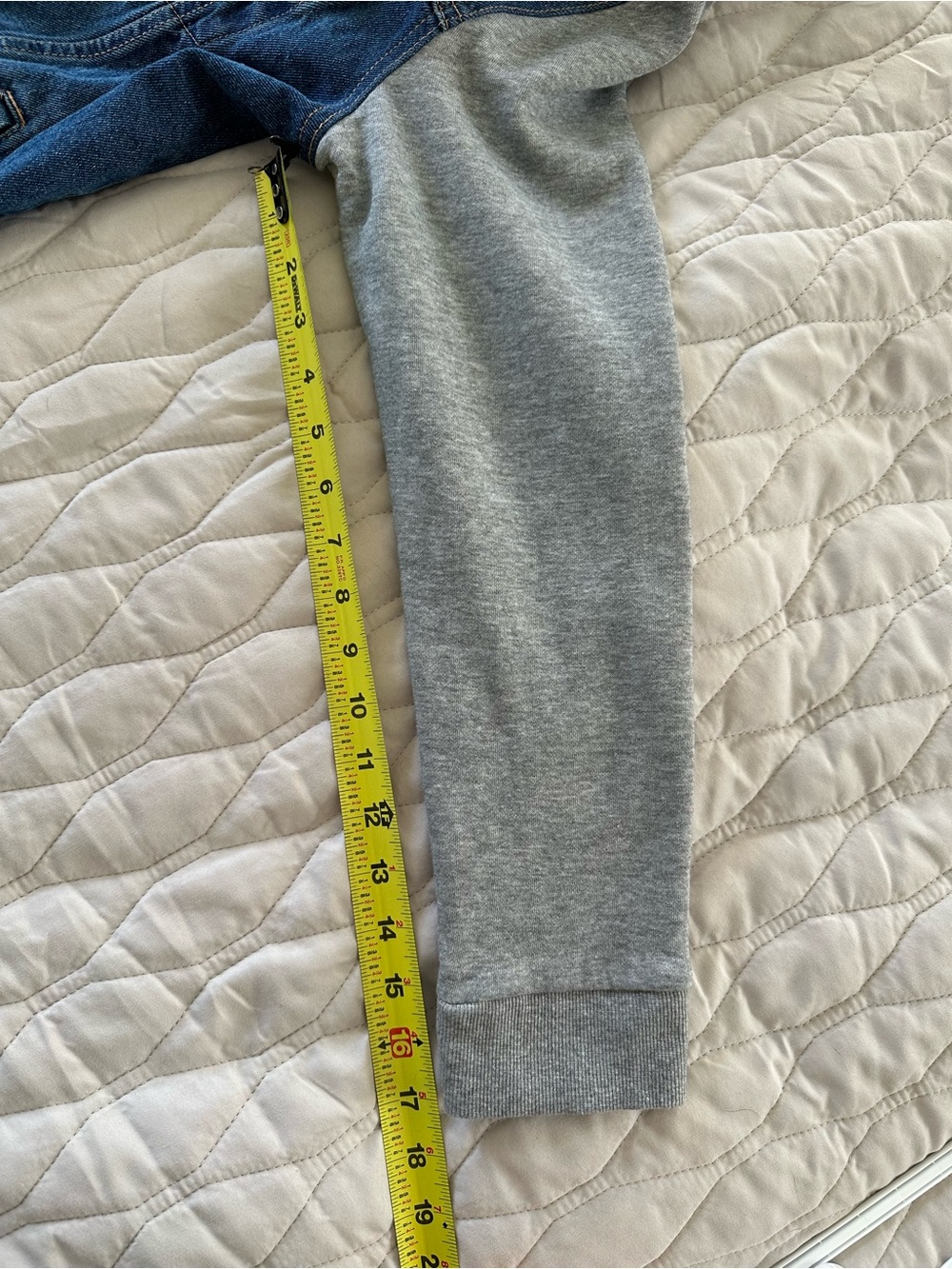 Eighty Two Women’s Denim Jacket with Heather Grey Hoodie & Sleeves 90s Varsity L - Picture 7 of 7